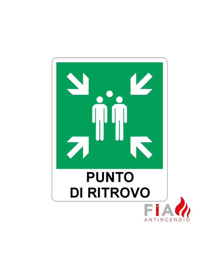 Cartello Punto Di Assemblaggio Antincendio, Plastica Rigida 1mm, 300x400 Mm, Per Esterno, Norme EN ISO 7010